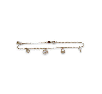 Bonita Pulsera Manita de Fatima, Angelito, Árbol, Llave y Candado Oro Solido 14k