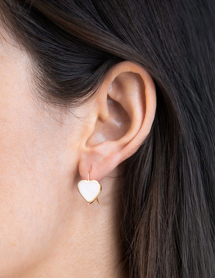 Aretes Corazón Abulón Oro Sólido 10k