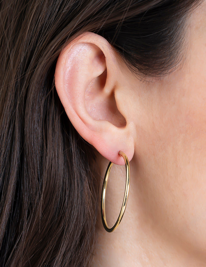 Arracadas Lisas 4.0 Cm Oro Sólido 14k
