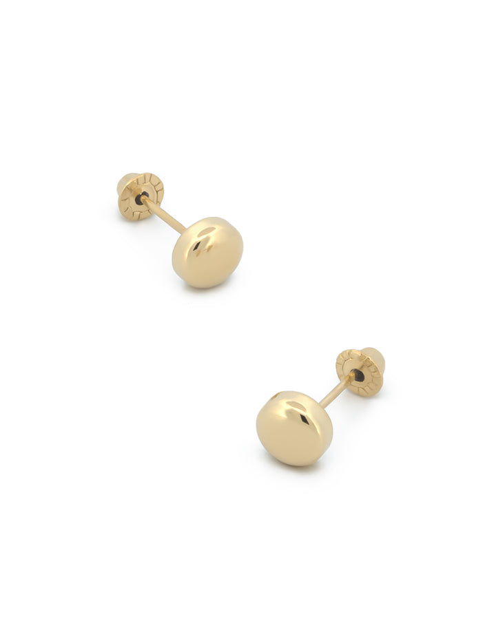 Arete Broquel De Bola Plana 5 mm Oro Sólido 14k