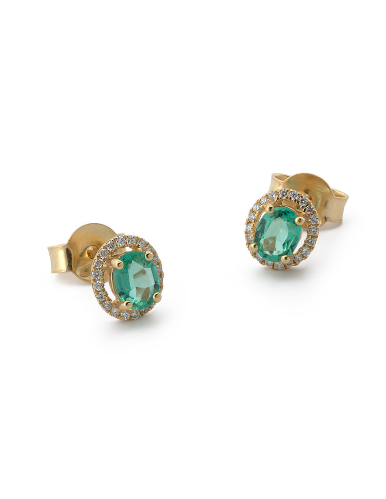 Aretes Esmeralda y Diamantes Oro Sólido 18k