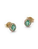 Aretes Esmeralda y Diamantes Oro Sólido 18k