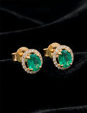 Aretes Esmeralda y Diamantes Oro Sólido 18k
