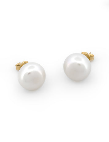 Aretes Perla Natural Cultivada 10 mm Oro Sólido 10k