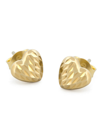 Aretes Corazón Facetado Oro Sólido 10k