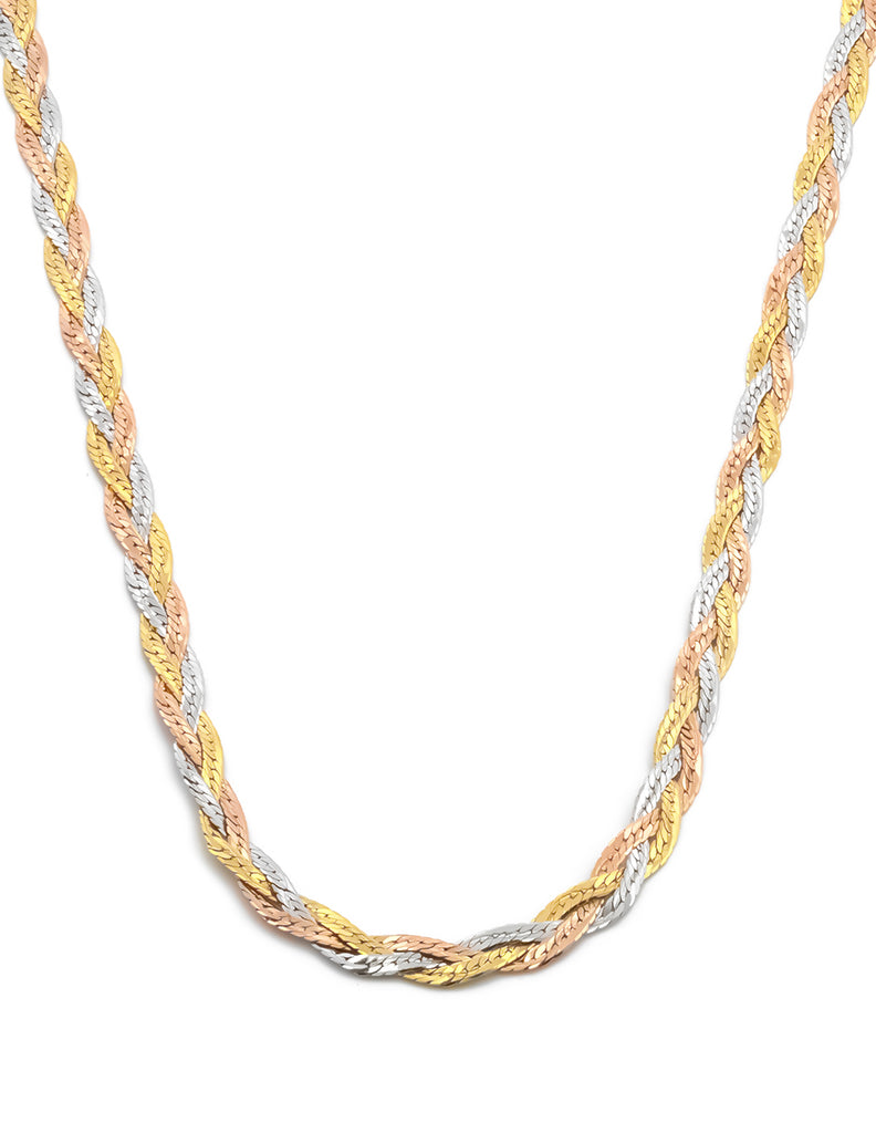 Cadena Gargantilla Dama Trenza 2.5 mm 3 Oros Sólido 10k
