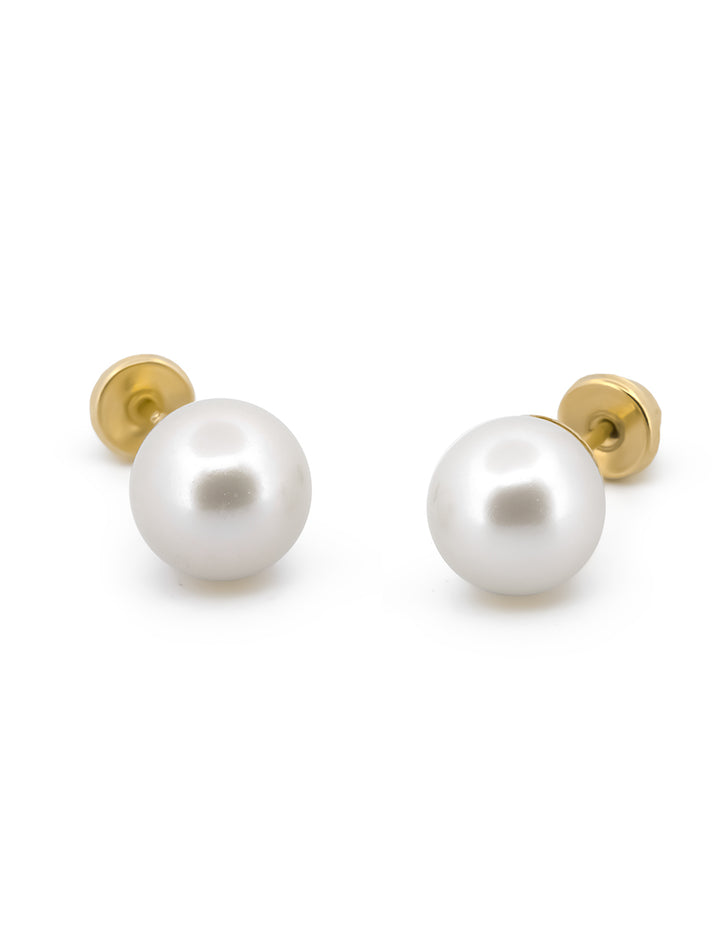 Broquel Perla Natural Cultivada 0.6 cm Oro Sólido 10k