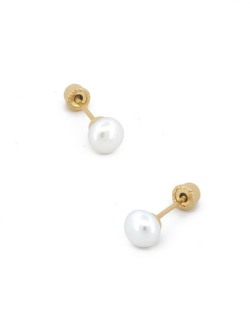Broquel Perla Natural Cultivada 3 mm Oro Sólido 14k
