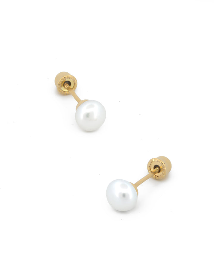 Broquel Perla Natural Cultivada 3 mm Oro Sólido 14k
