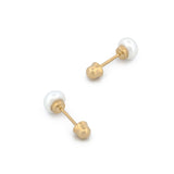 Broquel Perla Natural Cultivada 3 mm Oro Sólido 14k