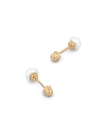 Broquel Perla Natural Cultivada 3 mm Oro Sólido 14k