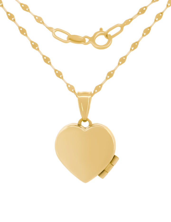 Cadena Con Dije De Corazón Relicario Liso Oro Sólido 10k