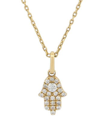 Gargantilla Mano De Fatima Diamantes Oro Sólido 14k