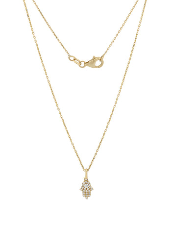 Gargantilla Mano De Fatima Diamantes Oro Sólido 14k