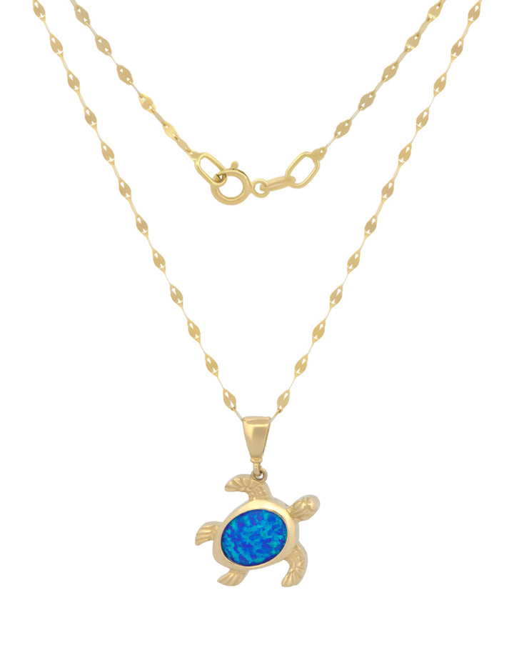 Cadena y Dije Tortuga Opalo 1.5 cm  Oro Sólido 14k