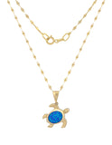 Cadena y Dije Tortuga Opalo 1.5 cm  Oro Sólido 14k