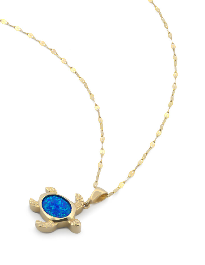 Cadena y Dije Tortuga Opalo 1.5 cm  Oro Sólido 14k