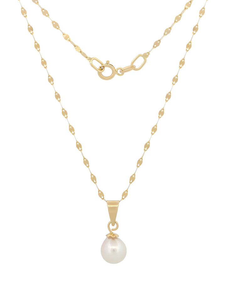 Cadena y Dije Perla 7 Mm Oro Sólido 10k
