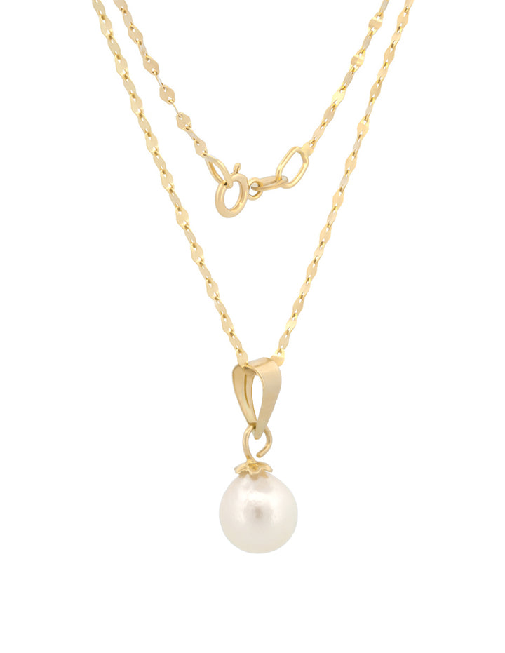 Cadena y Dije Perla 7 Mm Oro Sólido 10k