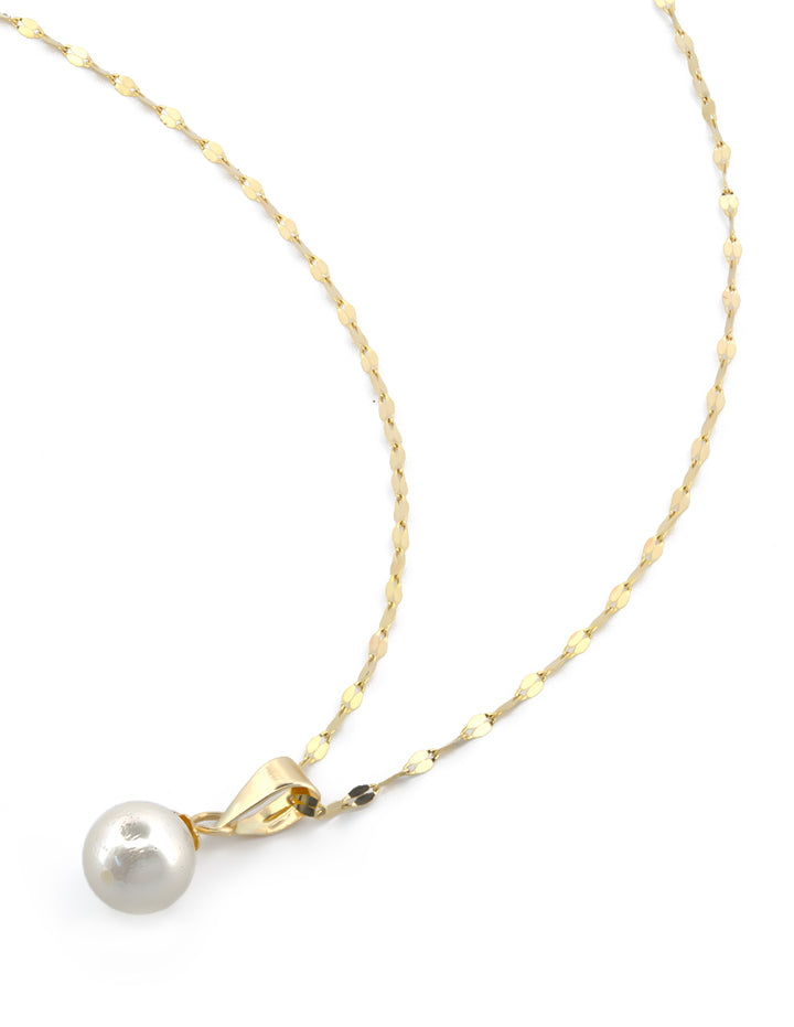 Cadena y Dije Perla 7 Mm Oro Sólido 10k