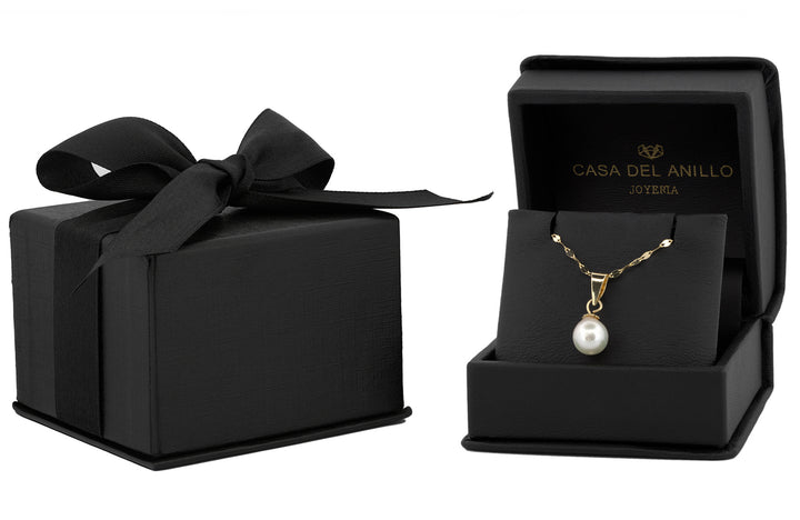 Cadena y Dije Perla 7 Mm Oro Sólido 10k