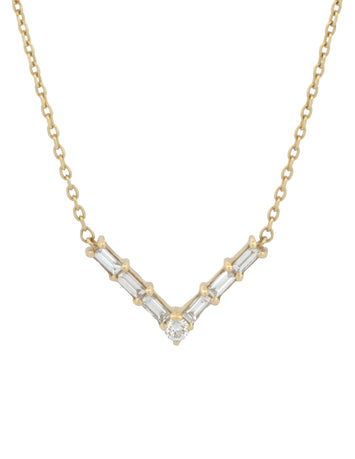 Gargantilla V Diamantes Oro Sólido 14k