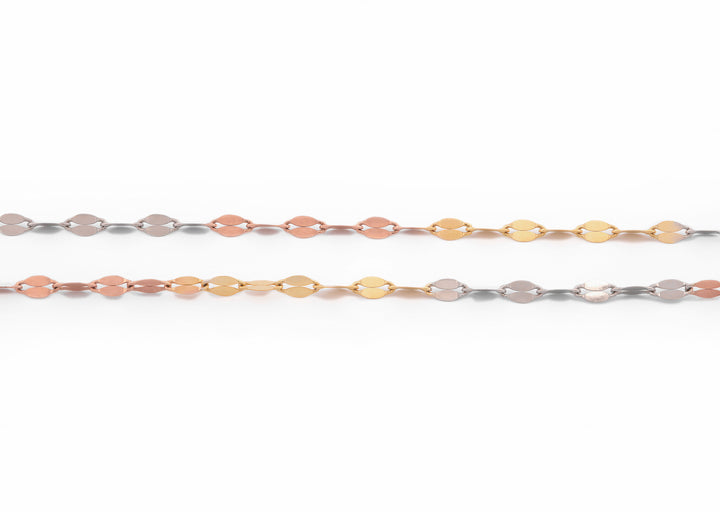 Cadena Plaquita 3 Oros 14k Sólido 55 cm