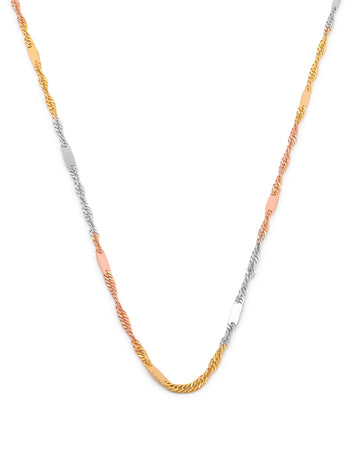 Cadena Estilo Singapur Con Barrita 3 Oros Sólido 10k 40 cm