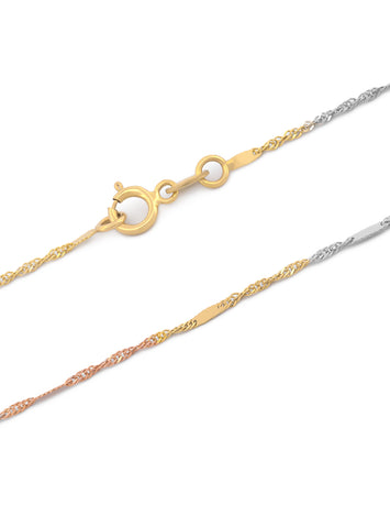 Cadena Estilo Singapur Con Barrita 3 Oros Sólido 10k 40 cm