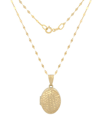 Cadena Con Dije Relicario Oval Facetado Oro Sólido 14k