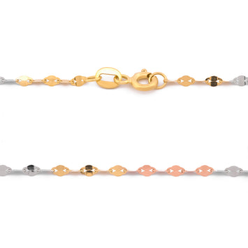 Cadena Plaquita 3 Oros 10k Sólido 50 cm