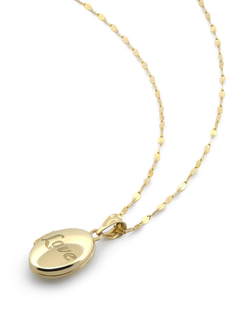 Cadena Con Dije De Oval Relicario Liso 1.5 cm Oro Sólido 14k