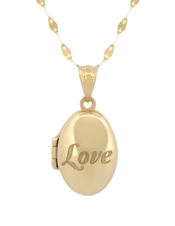 Cadena Con Dije De Oval Relicario Liso 1.5 cm Oro Sólido 14k