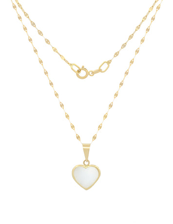 Cadena Gargantilla Dije Corazón Abulón 1 cm Oro Sólido 10k