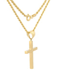 Cadena Y Dije Cruz Lisa 3.0 cm Oro Sólido 10k