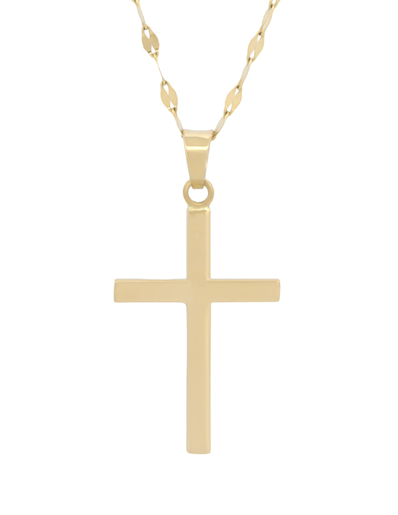 Cadena Y Dije Cruz Lisa 2.1 cm Oro Sólido 14k