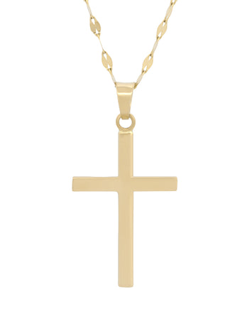 Cadena Y Dije Cruz Lisa 2.1 cm Oro Sólido 14k