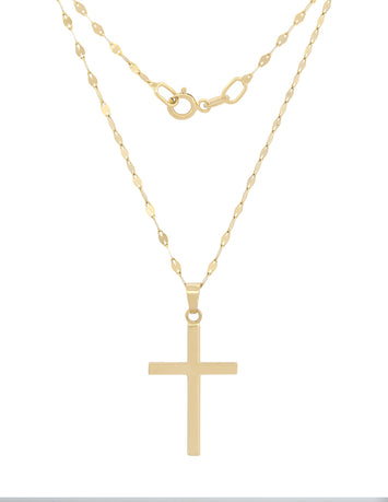 Cadena Y Dije Cruz Lisa 2.1 cm Oro Sólido 14k