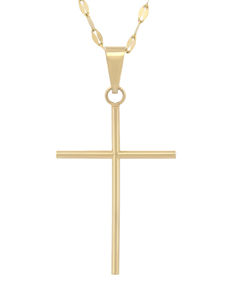 Cadena Y Dije Cruz Tubo 3.0 cm Oro Sólido 10k