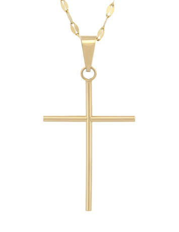 Cadena Y Dije Cruz Tubo 3.0 cm Oro Sólido 10k