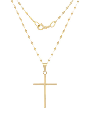 Cadena Y Dije Cruz Tubo 3.0 cm Oro Sólido 10k