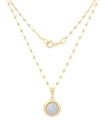 Cadena Gargantilla Dije Circulo Abulón 1 cm Oro Sólido 10k