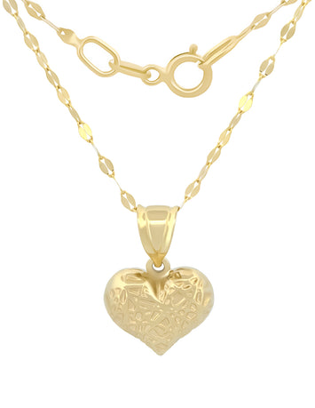 Cadena y Dije Corazón Lineas Oro Amarillo 10k