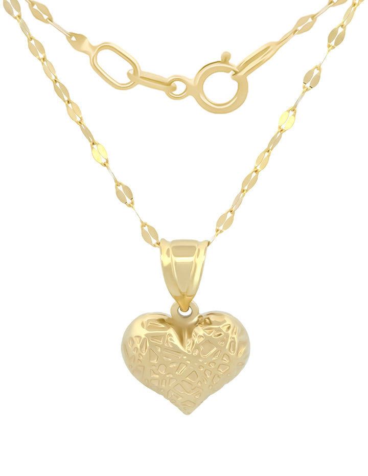 Cadena y Dije Corazón Lineas Oro Amarillo 10k