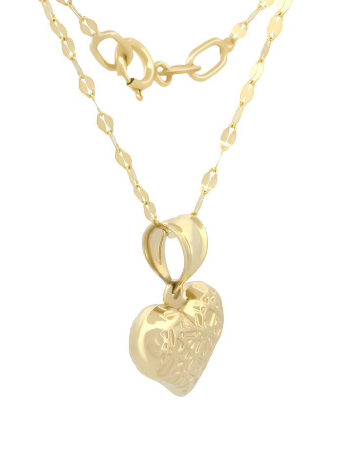 Cadena y Dije Corazón Lineas Oro Amarillo 10k
