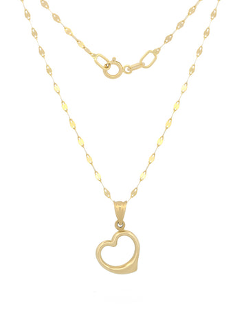 Cadena y Dije Corazon Curvo Oro Sólido 14k