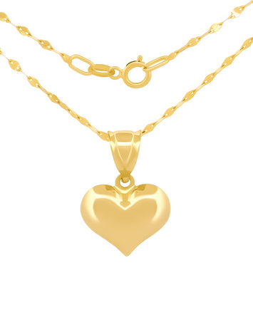 Cadena Gargantilla Corazón Liso 1.0 cm Oro Amarillo Sólido 14k