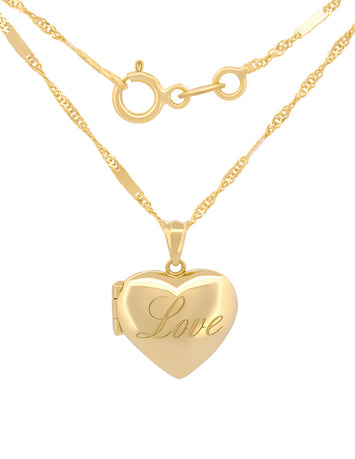 Cadena Con Dije De Corazón Relicario Love Oro Sólido 14k
