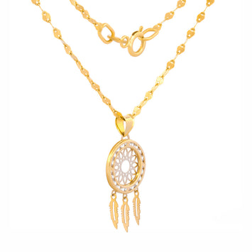 Cadena y Dije Atrapador de Sueños 1.2 cm Oro Sólido 14k