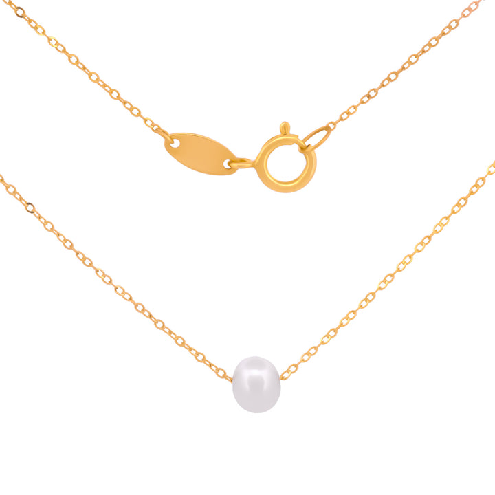 Bonita Gargantilla Dama Perla 4 Mm Oro Sólido 10k